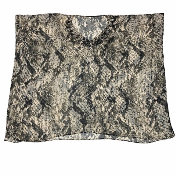 SNAKESKIN Print Embroidered Boxy Poncho Blouse - Picture 5 of 11
